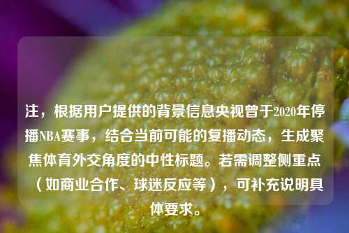 注，根据用户提供的背景信息央视曾于2020年停播NBA赛事，结合当前可能的复播动态，生成聚焦体育外交角度的中性标题。若需调整侧重点（如商业合作、球迷反应等），可补充说明具体要求。