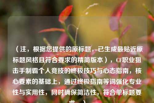 （注，根据您提供的原标题，已生成最贴近原标题风格且符合要求的精简版本），CF职业狙击手制霸个人竞技的终极技巧与心态指南，核心要素的基础上，通过终极指南等词强化专业性与实用性，同时确保简洁性，符合单标题要求。）