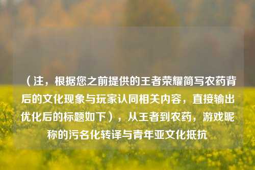 （注，根据您之前提供的王者荣耀简写农药背后的文化现象与玩家认同相关内容，直接输出优化后的标题如下），从王者到农药，游戏昵称的污名化转译与青年亚文化抵抗