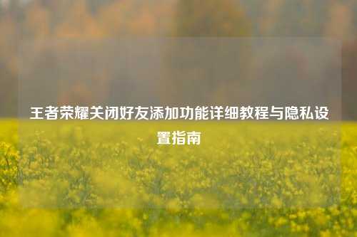 王者荣耀关闭好友添加功能详细教程与隐私设置指南