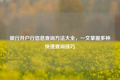 银行开户行信息查询方法大全，一文掌握多种快速查询技巧