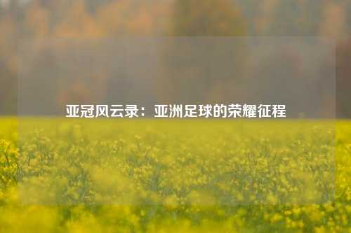 亚冠风云录：亚洲足球的荣耀征程